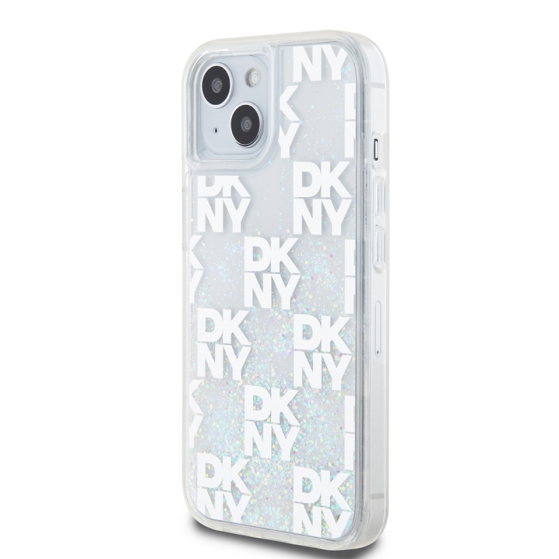 DKNY Liquid Glitter Checkered Pattern hátlap iPhone 15 átlátszó borítóhoz