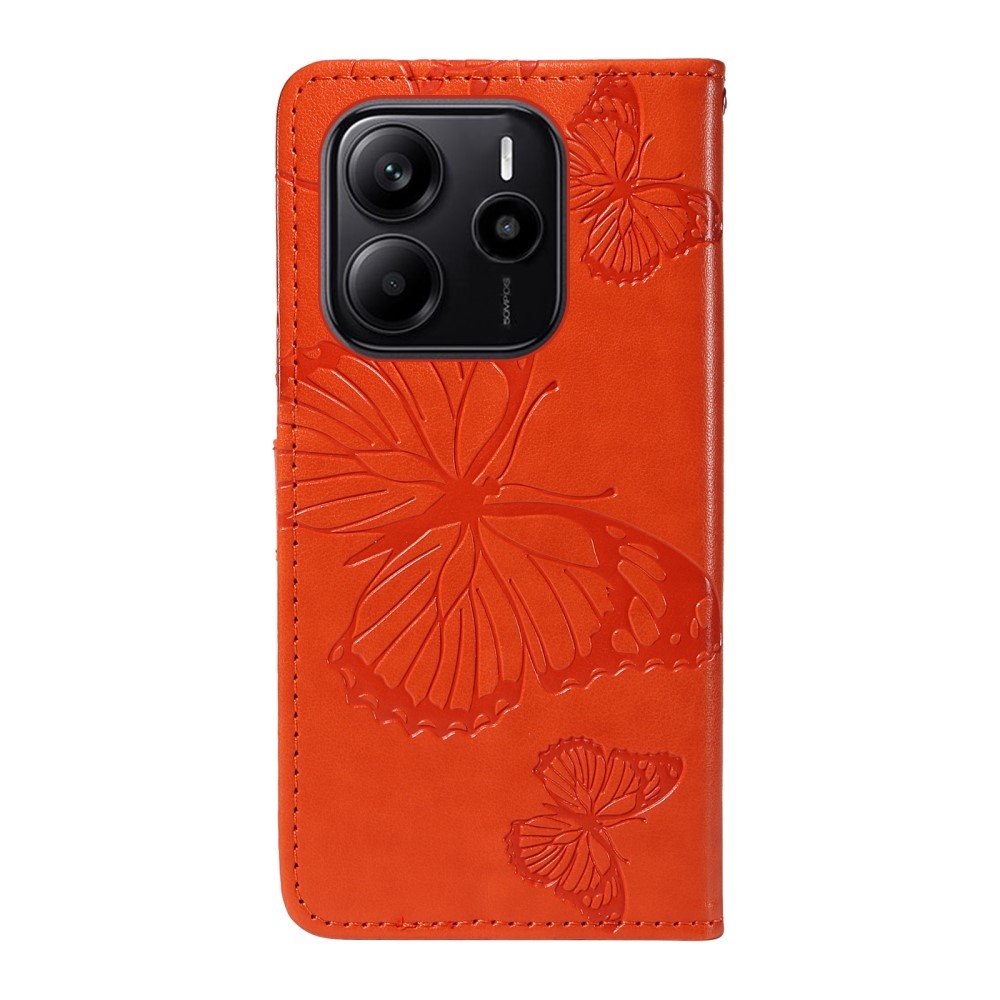 Nagy pillangó könyv tok Xiaomi Redmi Note 14 - narancssárga színben