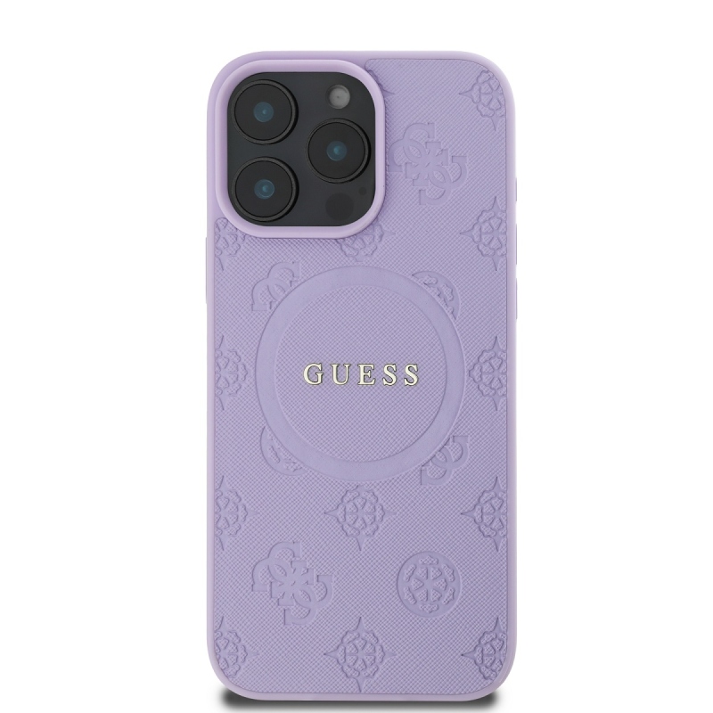 Guess Saffiano bazsarózsa bélyegzős MagSafe hátlap iPhone 16 Pro lila borítóhoz