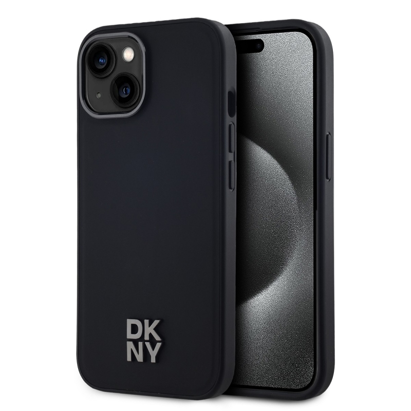 DKNY PU bőr Stack Logo Magsafe hátlap iPhone 15 Fekete