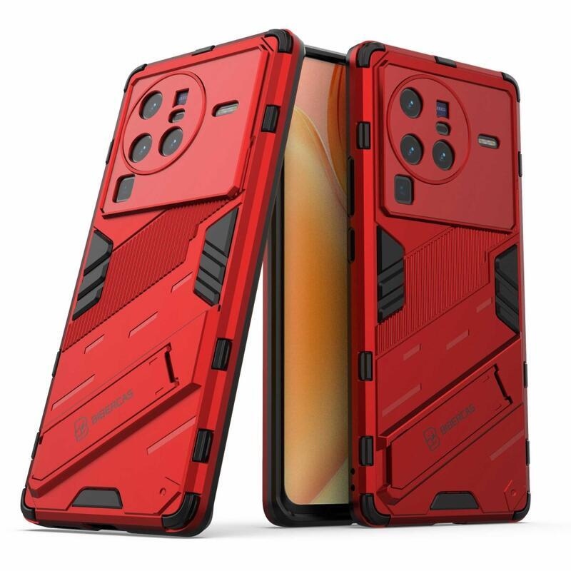 Armor hibrid tartós borítás felhajtható állvánnyal Vivo X80 Pro készülékhez - piros