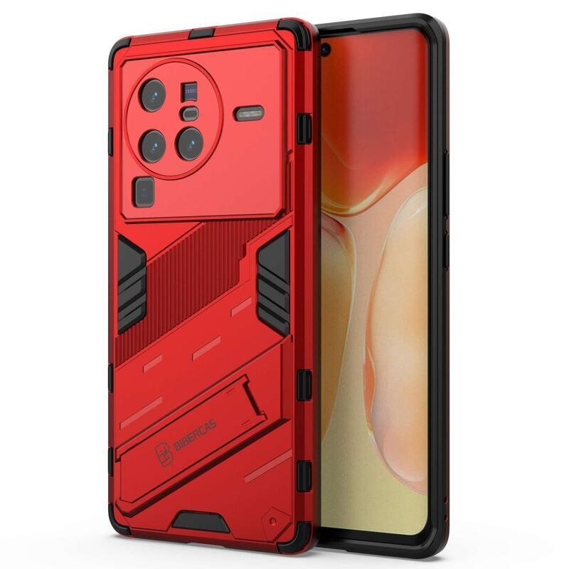 Armor hibrid tartós borítás felhajtható állvánnyal Vivo X80 Pro készülékhez - piros