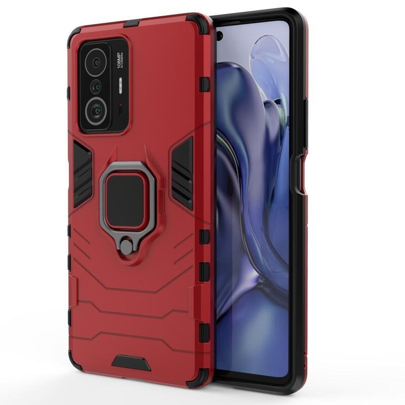 Guardy hibrid tartós borító ujjbeggyel Xiaomi 11T/11T Pro készülékhez - piros
