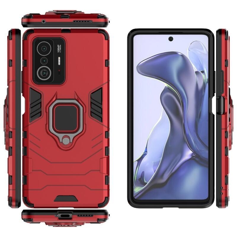 Guardy hibrid tartós borító ujjbeggyel Xiaomi 11T/11T Pro készülékhez - piros