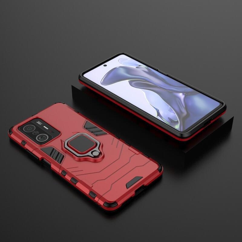 Guardy hibrid tartós borító ujjbeggyel Xiaomi 11T/11T Pro készülékhez - piros