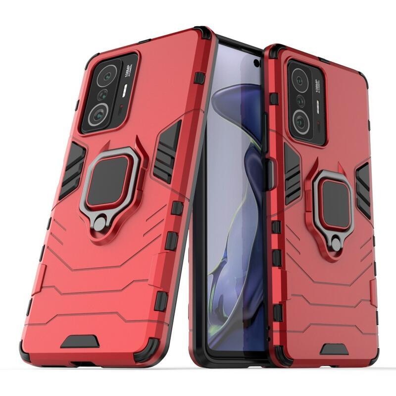 Guardy hibrid tartós borító ujjbeggyel Xiaomi 11T/11T Pro készülékhez - piros