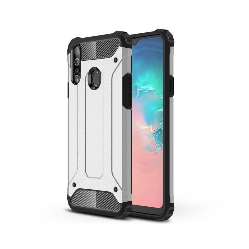 Tartós hibrid páncélborítás Samsung Galaxy A20s készülékhez - ezüst színben