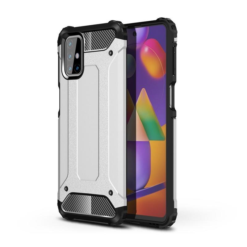 Tartós hibrid páncélborítás Samsung Galaxy M31s készülékhez - ezüst színű