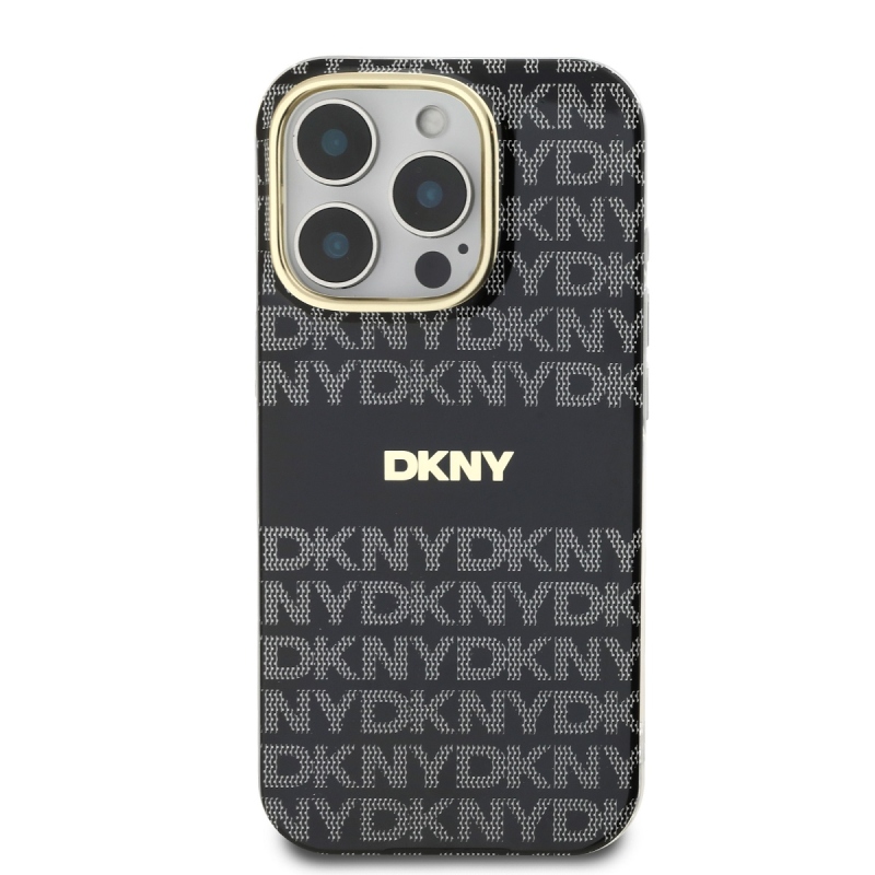 DKNY PC/TPU ismétlődő mintás tonális csíkos Magsafe hátlap iPhone 16 Pro fekete színű borítóhoz