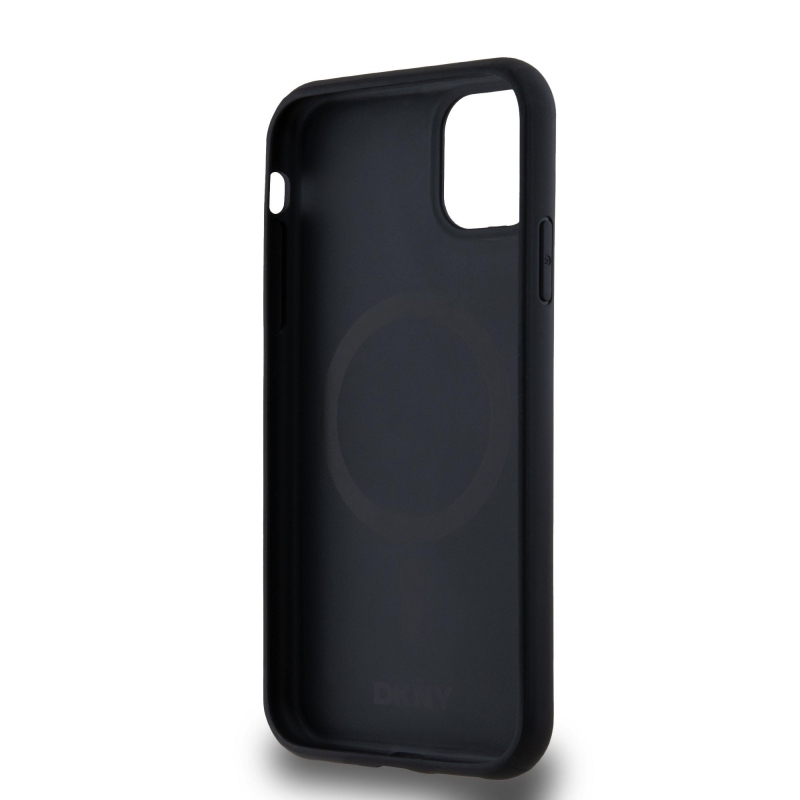 DKNY PU bőr Ismétlődő mintás Stack Logo Magsafe hátlap iPhone 11 Fekete