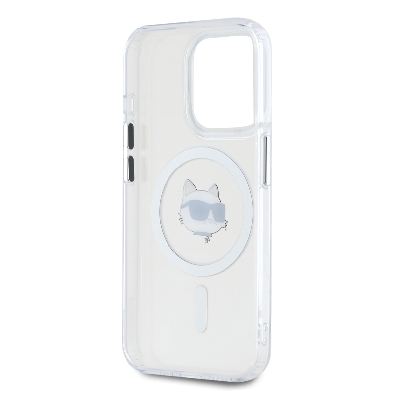 Karl Lagerfeld IML Choupette Head fémkeret MagSafe hátlapi borító iPhone 15 Pro Max-hoz Átlátszó