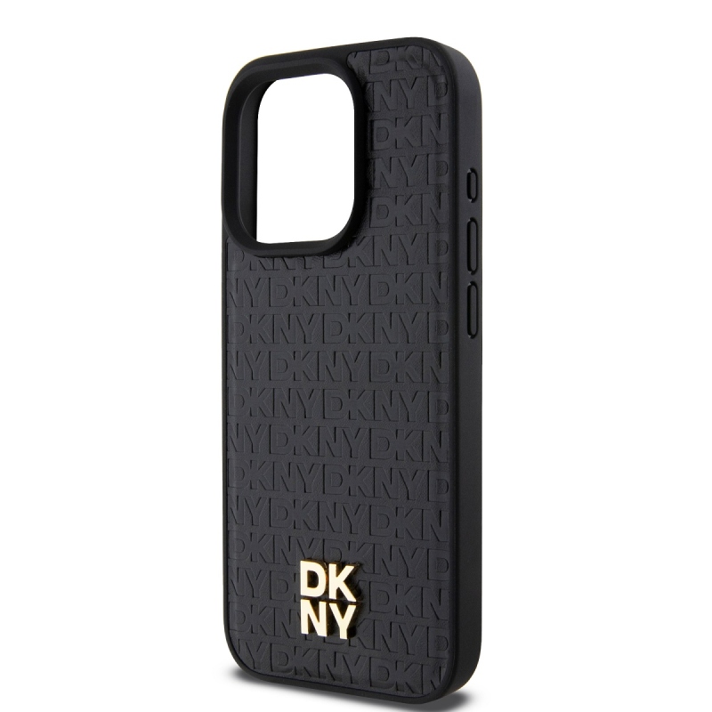 DKNY PU bőr Ismétlődő mintás Stack Logo Magsafe hátlap iPhone 14 Pro Fekete