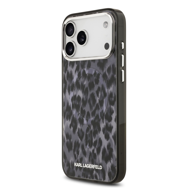 Karl Lagerfeld IML Leopard MagSafe hátlap iPhone 17 Pro Max készülékhez, szürke