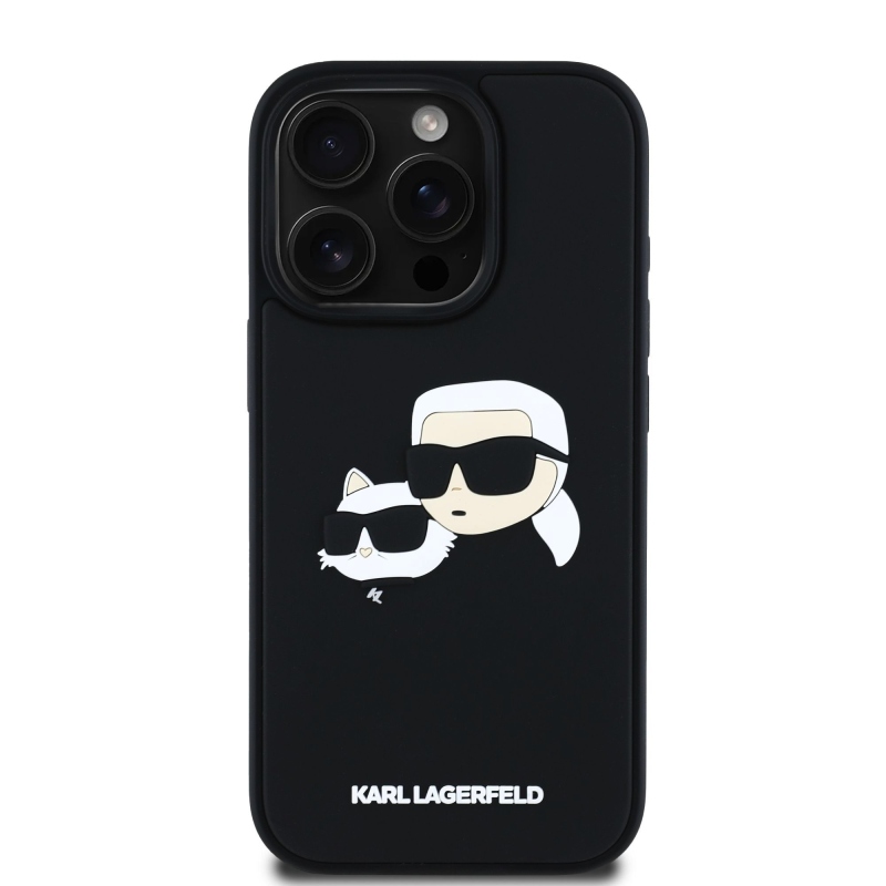Karl Lagerfeld 3D gumiból készült duplafejű hátlap iPhone 16 Pro Max készülékhez Fekete