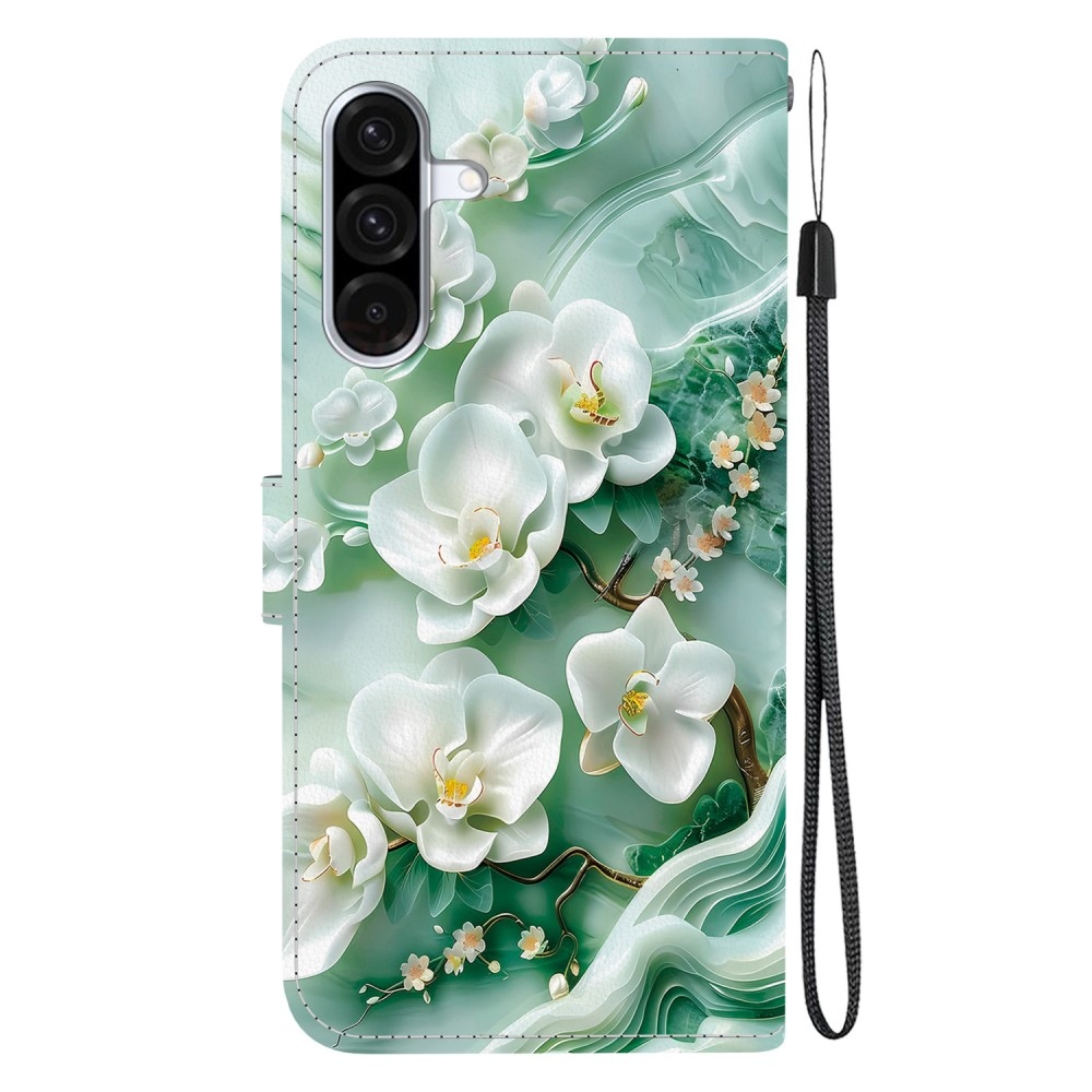 Sokoldalú könyvtáska Samsung Galaxy A36 5G/A56 5G - fehér virágok