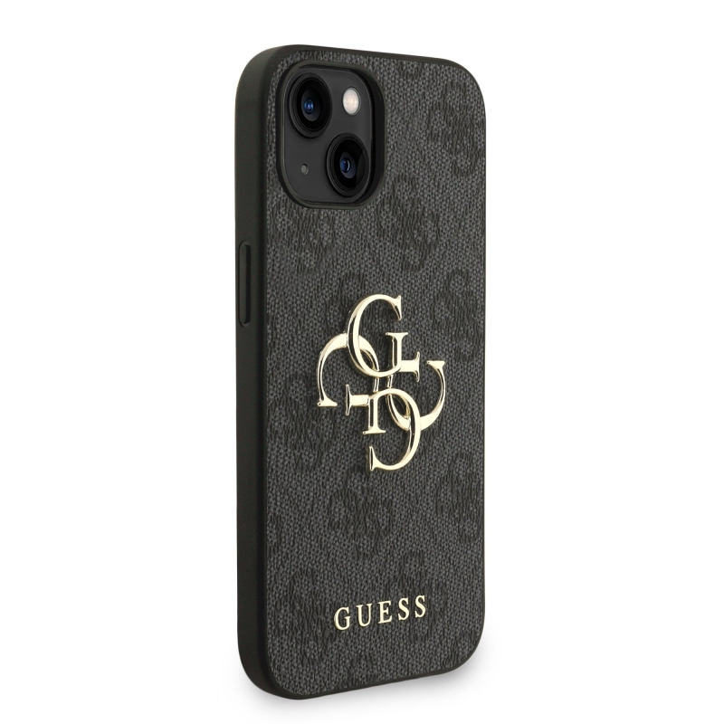 Guess PU 4G fém logós fém pánt hátlap iPhone 15 fekete