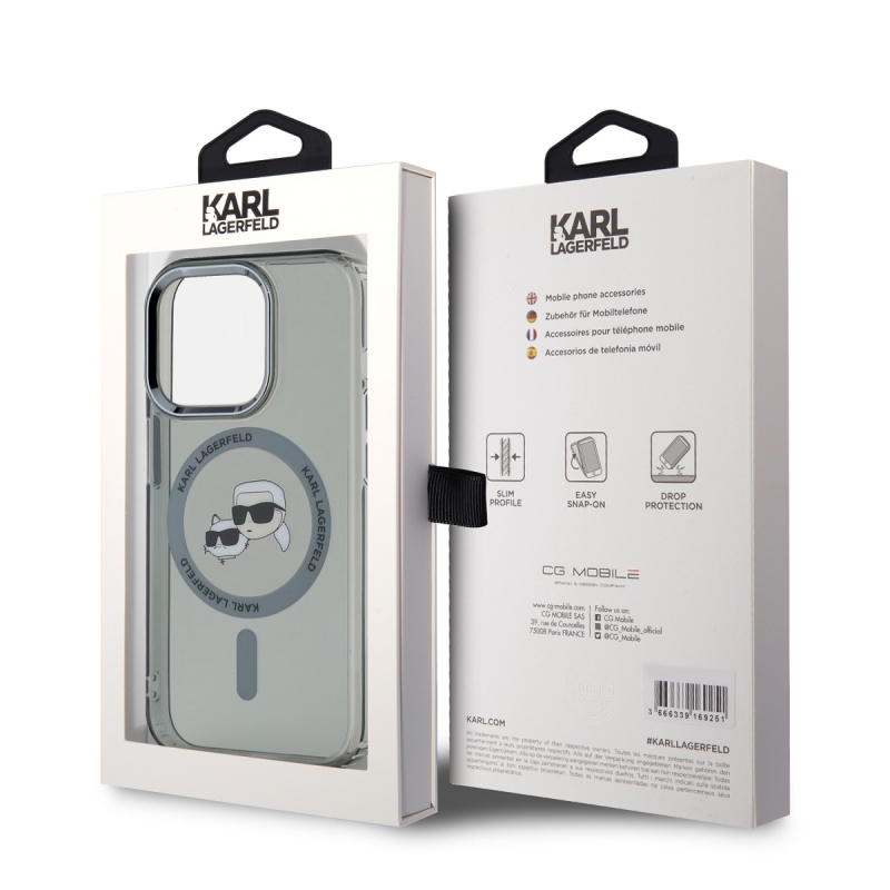 Karl Lagerfeld IML K&CH Heads fémkeret MagSafe hátlap iPhone 15 Pro Max-hoz Fekete