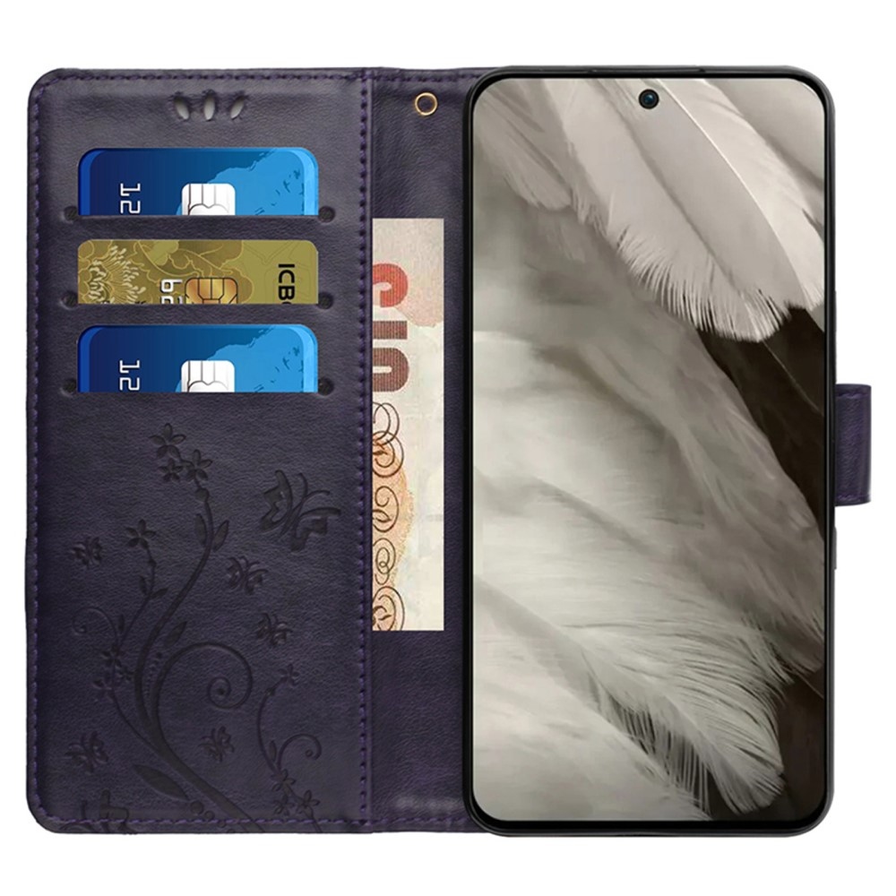 Virágos könyvtáska Google Pixel 9/9 Pro készülékhez - sötétlila