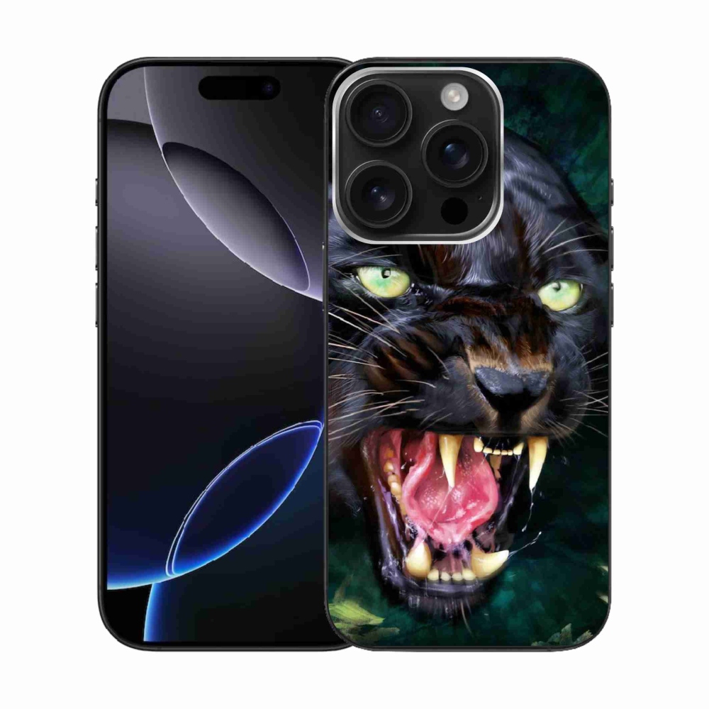 Zselés borítás mmCase iPhone 16 Pro készülékhez - dühös fekete párduc