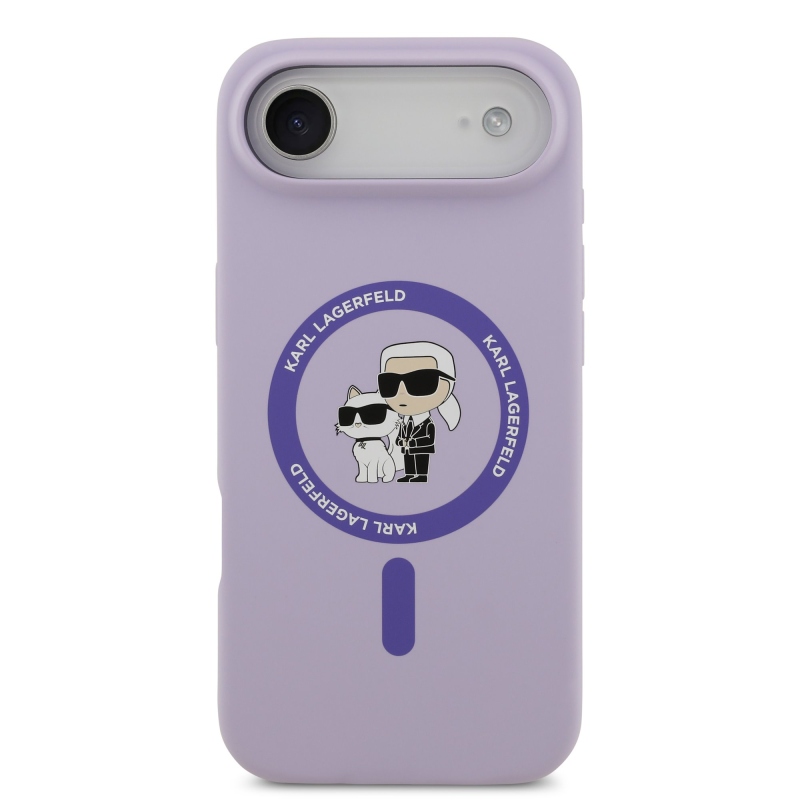 Karl Lagerfeld folyékony szilikon Karl és Choupette MagSafe hátlap iPhone 17 Air lila színű iPhone 17 Airhez