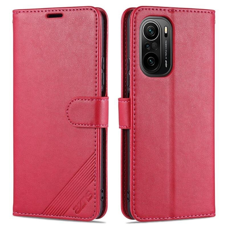 AZNS PU bőr pénztárca tok Xiaomi Poco F3-hoz - piros
