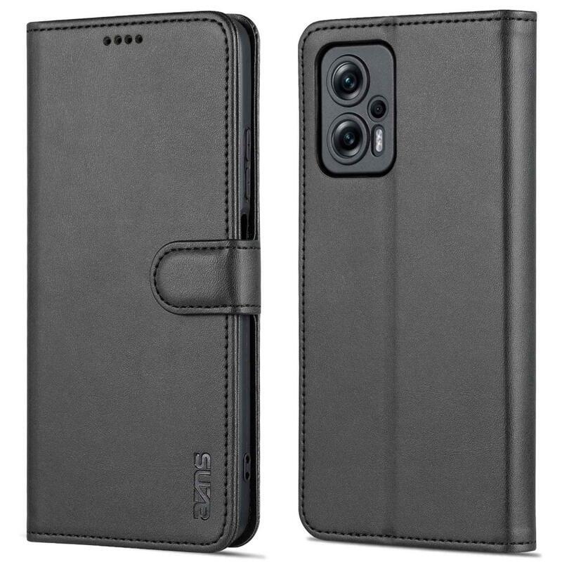 AZNS PU bőr pénztárca tok a Xiaomi Poco X4 GT 5G számára - fekete
