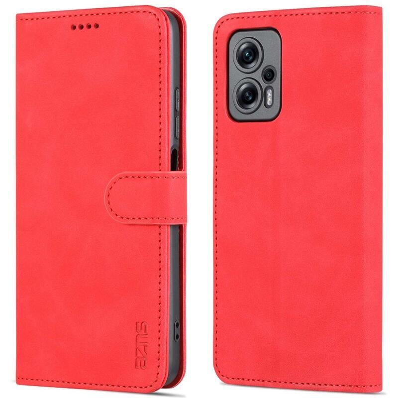 AZNS PU bőr pénztárca tok a Xiaomi Poco X4 GT 5G-hez - piros