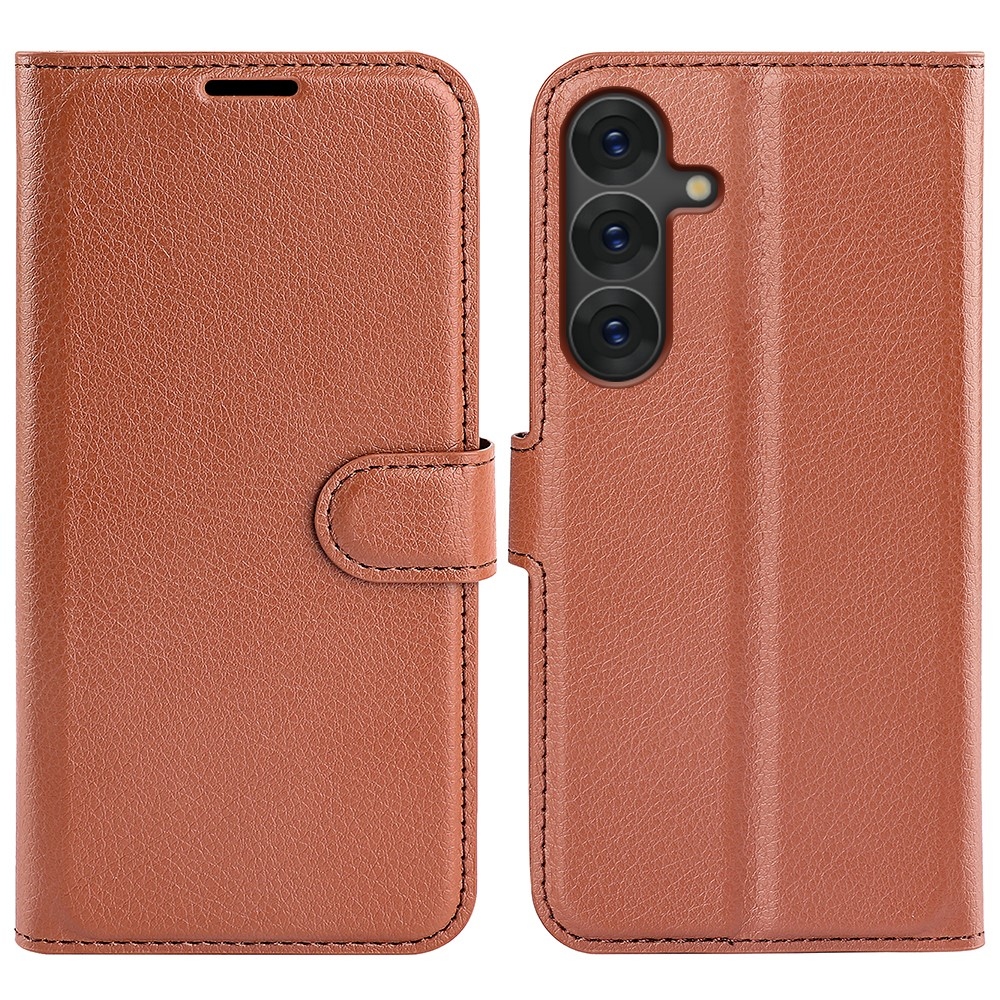 Litchi könyv tok Samsung Galaxy S25-hez - barna
