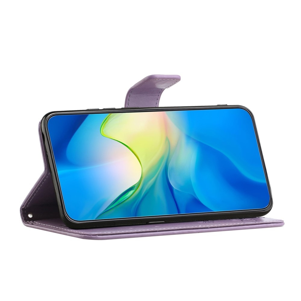 Virágos könyvtáska Samsung Galaxy A35 5G - világos lila
