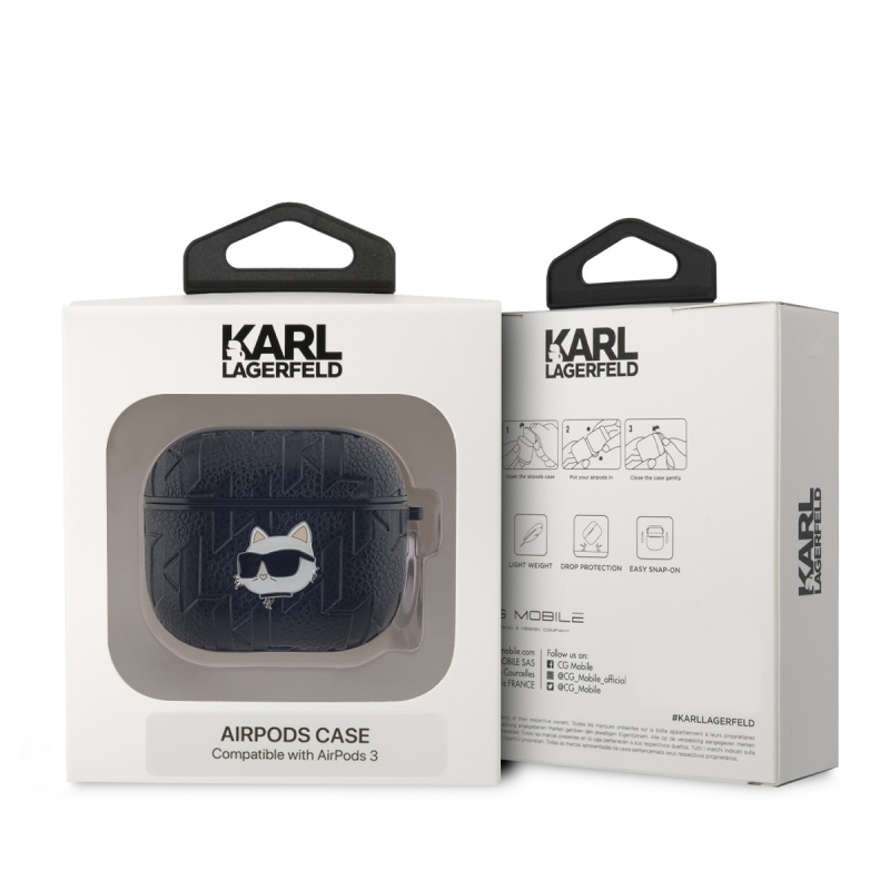Karl Lagerfeld PU dombornyomott Choupette fej tok az AirPods 3 készülékhez Fekete