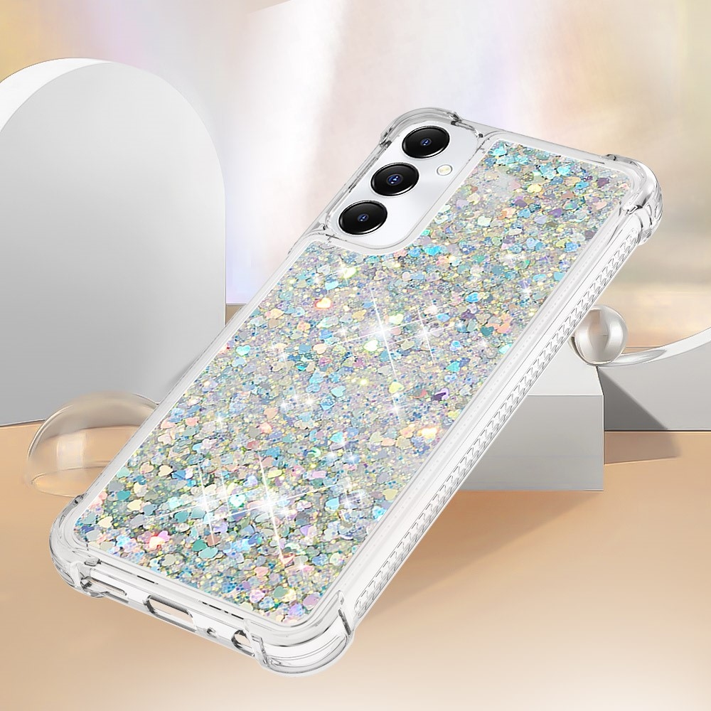 Glitter zselés homokóra tok Samsung Galaxy A05s készülékhez - ezüst/szív