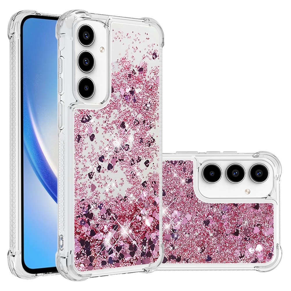 Glitter zselés homokóra hüvely Samsung Galaxy A35 5G - rózsaarany/szív