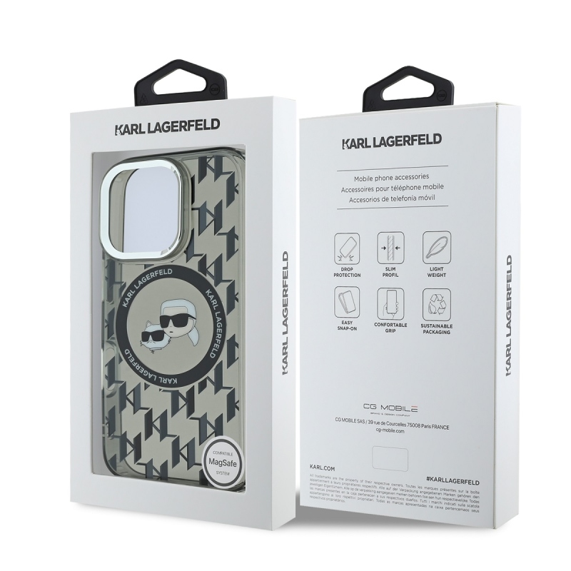 Karl Lagerfeld IML Monogram K&CH Heads MagSafe hátlapi borító iPhone 16 Pro-hoz Fekete