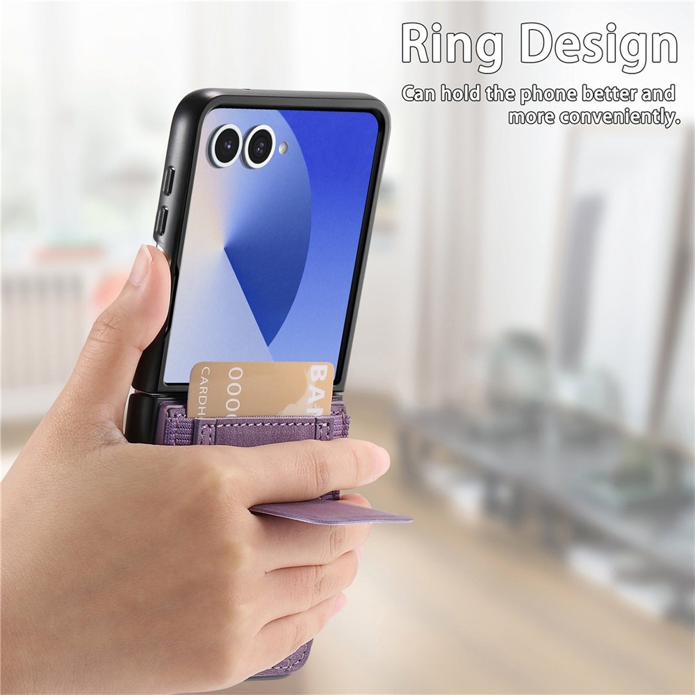 Fényűző műanyag borítás műbőrrel Samsung Galaxy Z Flip7 5G készülékre - lila