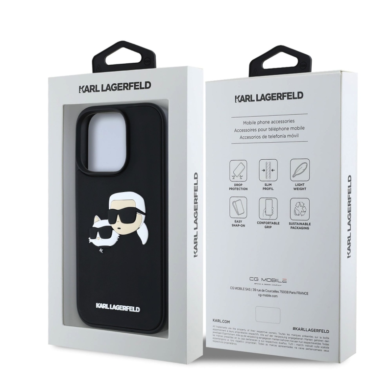 Karl Lagerfeld 3D gumiból készült duplafejű hátlap iPhone 16 Pro Max készülékhez Fekete