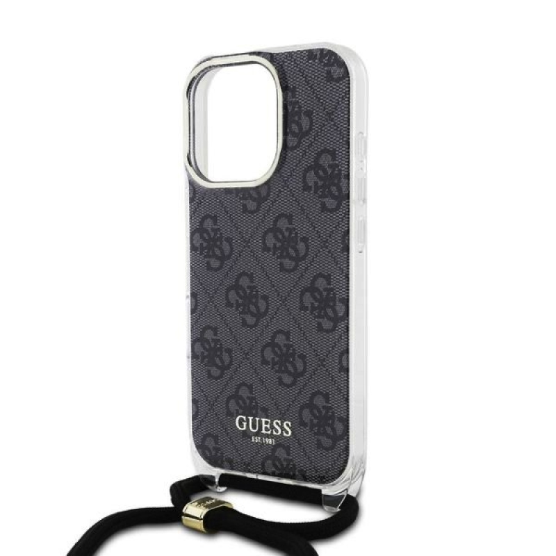 Guess IML 4G nyomtatott keresztpántos hátlap iPhone 16 Pro Max-hoz Fekete