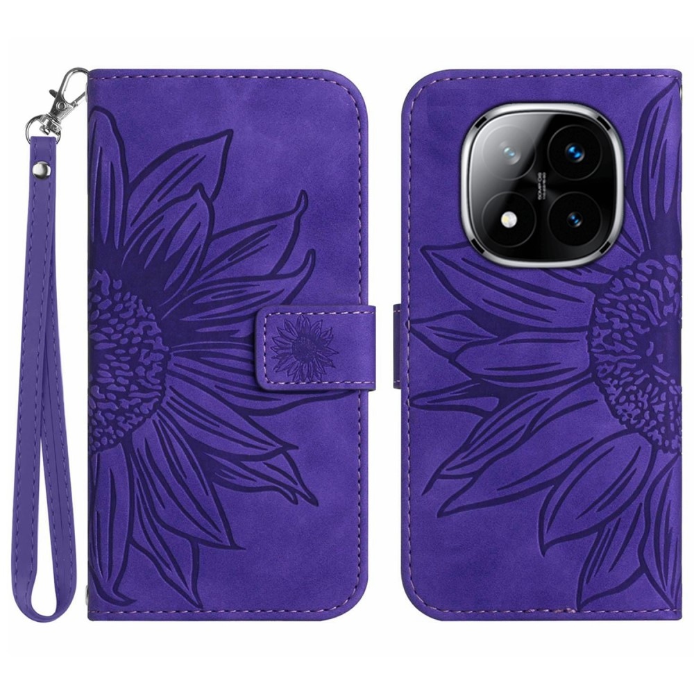 Napraforgó könyv tok Xiaomi Redmi Note 14 Pro-hoz - sötétlila