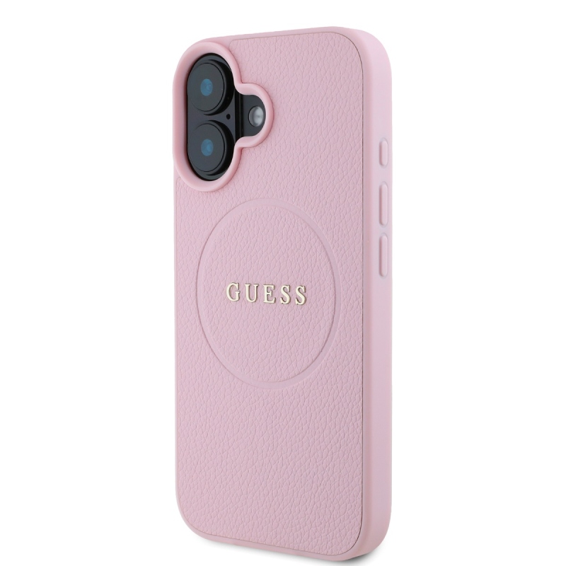 Guess PU szemcsés klasszikus logóval ellátott MagSafe hátlap iPhone 16 rózsaszínhez