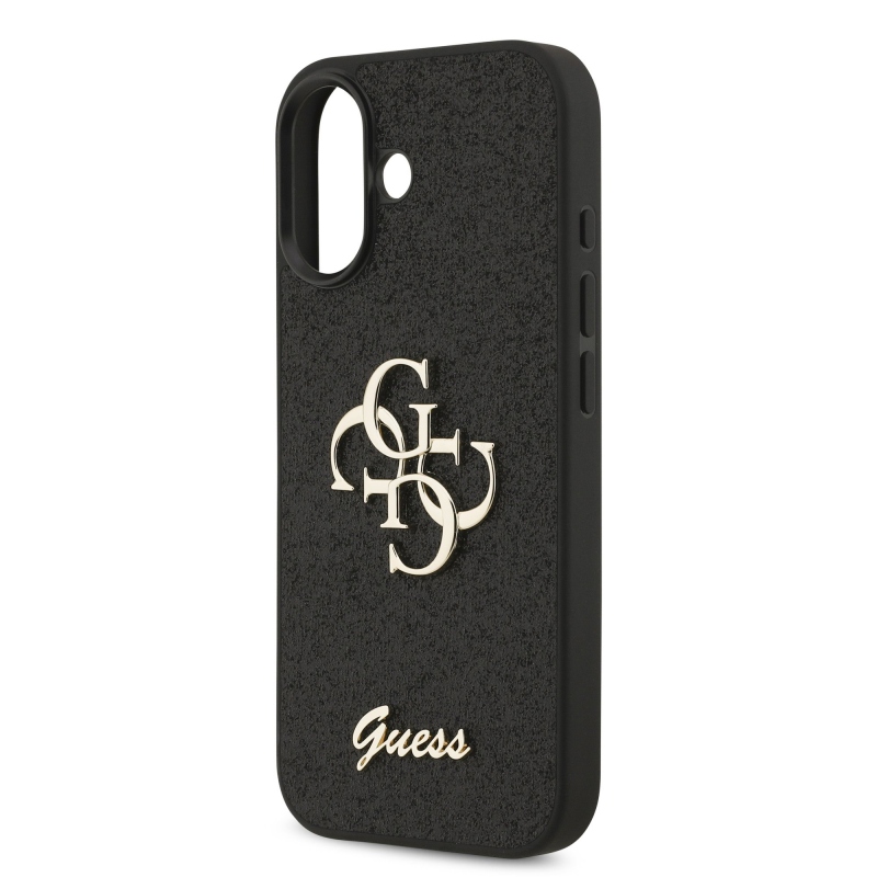 Guess PU Fixed Glitter 4G fém logó hátlap iPhone 17 fekete