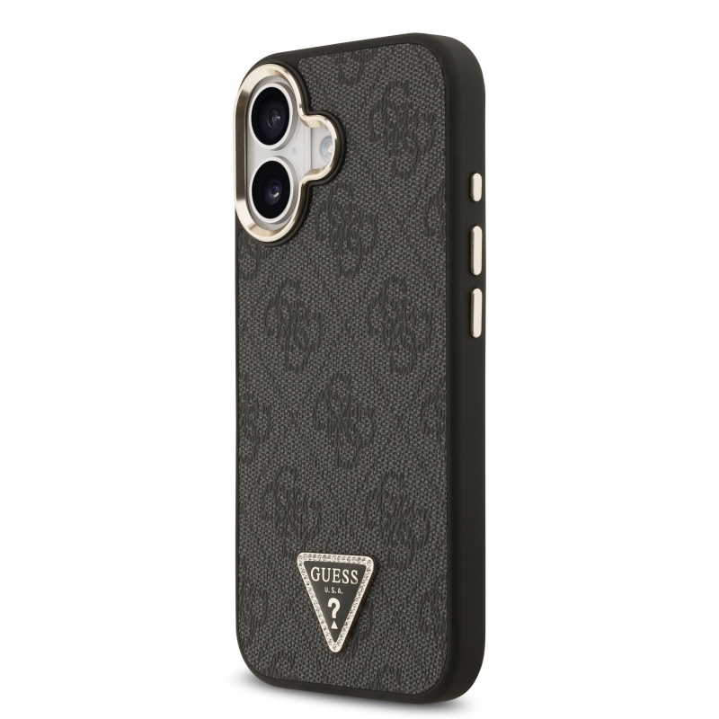 Guess PU bőr 4G háromszög logó arany keret MagSafe hátlap iPhone 17 Fekete fekete