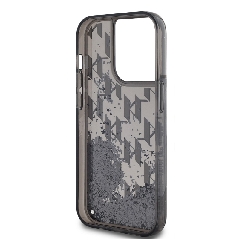 Karl Lagerfeld Liquid Glitter Monogram Monogram Gradient Back Cover az iPhone 14 Pro Max készülékhez Fekete