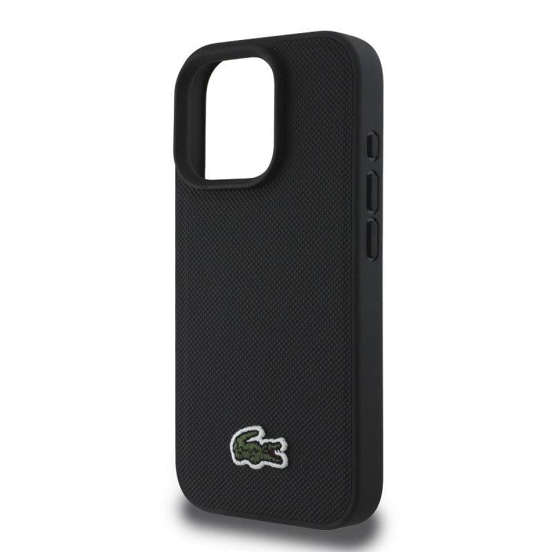 Lacoste Iconic Petit Pique Woven Logo MagSafe hátlap iPhone 16 Pro Max-hoz fekete