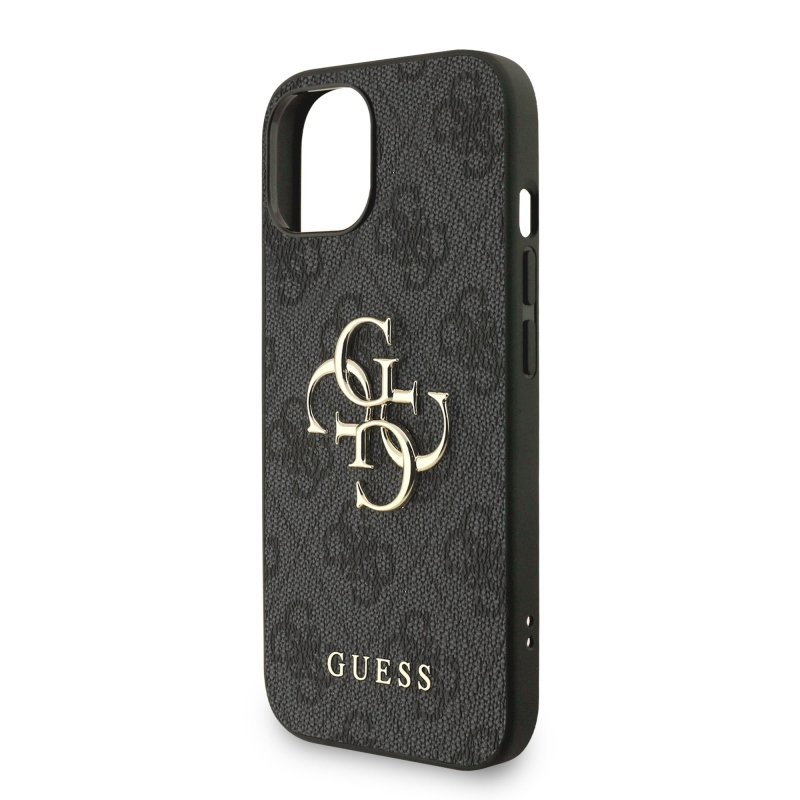 Guess PU 4G fém logós fém pánt hátlap iPhone 15 fekete
