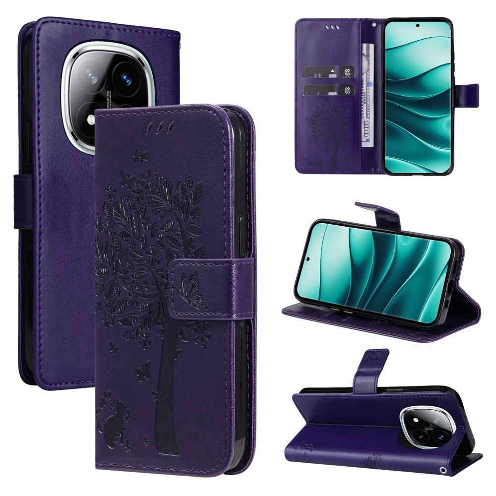 Fák könyv tokja Xiaomi Redmi Note 14 Pro 5G/Poco X7 5G/Note 14 Pro+ 5G - sötétlila