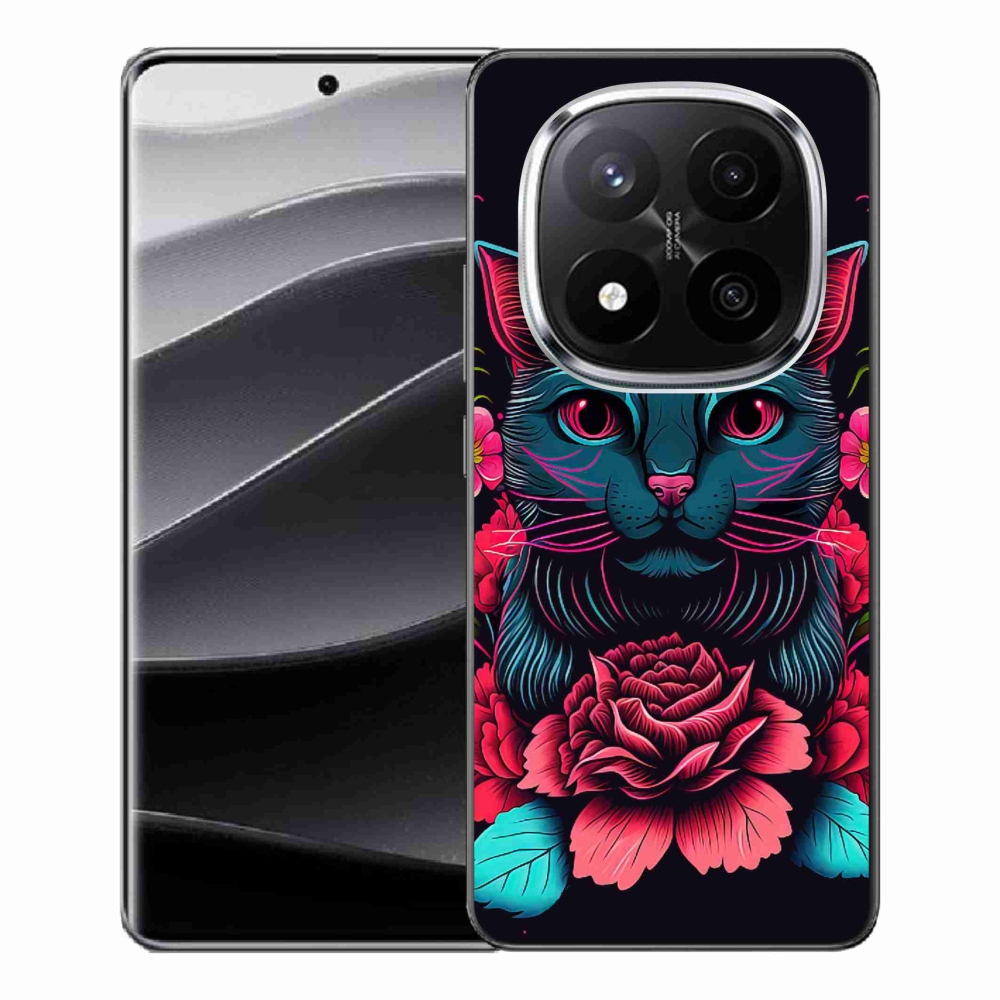 Gél borító mmCase a Xiaomi Redmi Note 14 Pro+ 5G számára - virágok és macska