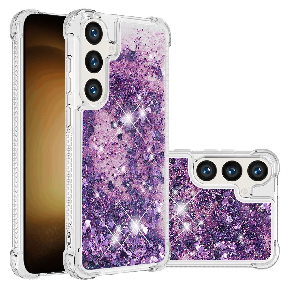 Glitter homokóra zselés tok Samsung Galaxy S24+ készülékhez - sötétlila/szív