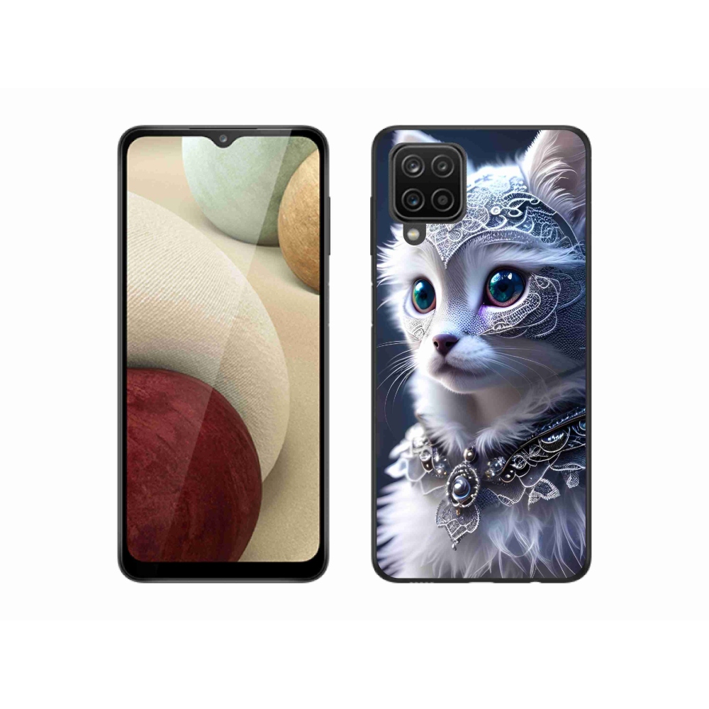 Zselés borítás mmCase Samsung Galaxy A12 készülékhez - fehér macska