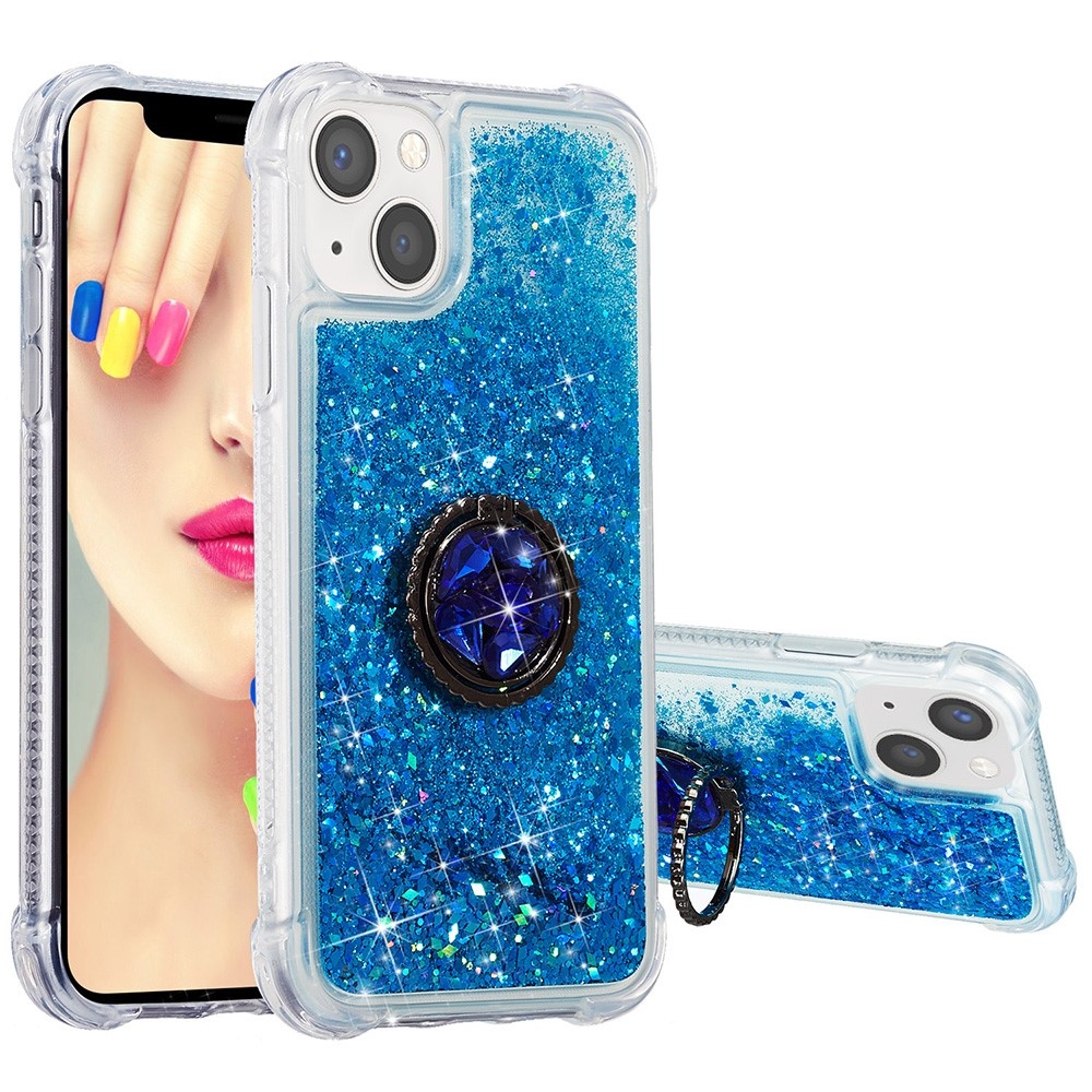Csillogó homokóra zselés tok iPhone 15 Plus készülékhez - kék