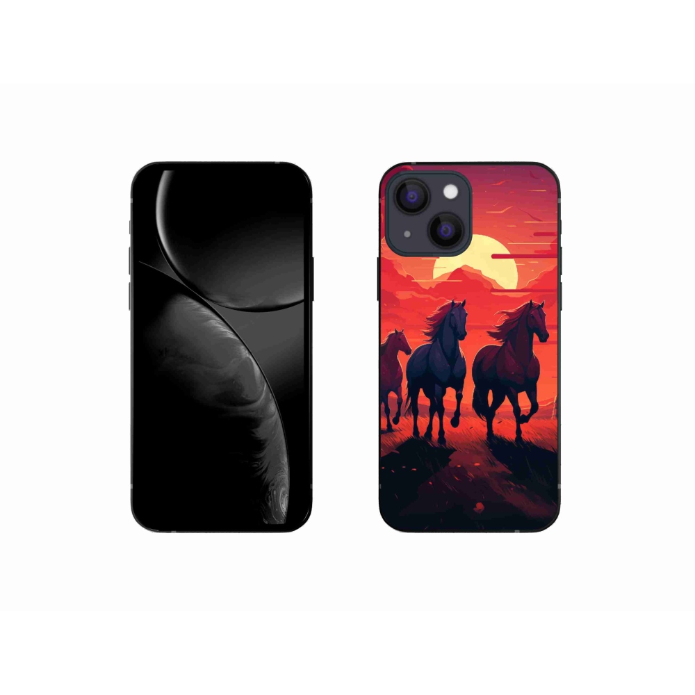 Zselés borítás mmCase iPhone 13 mini készülékhez - lovak és naplemente