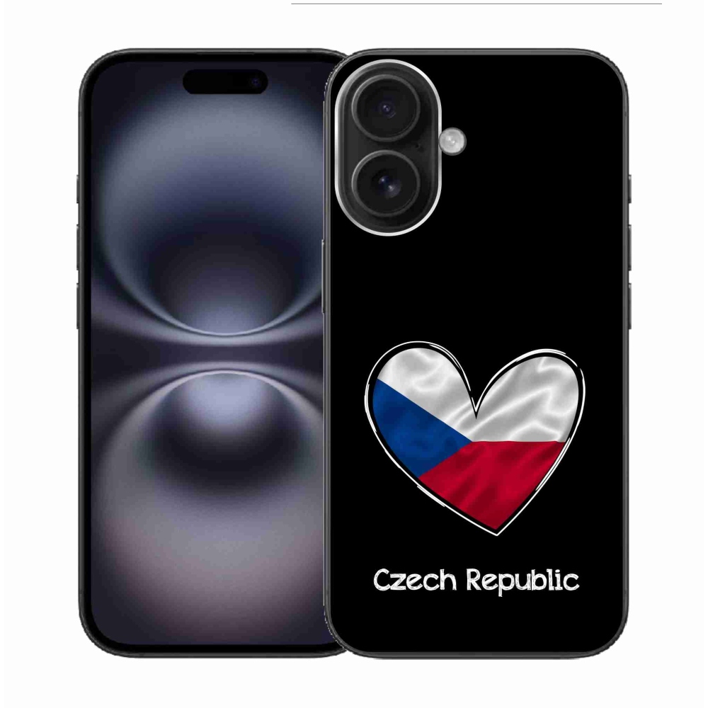 Zselés borítás mmCase iPhone 16 készülékhez - zászlós szív fekete háttérrel